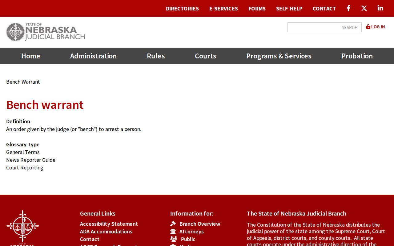 Keya Paha County bench warrant lookup official definition