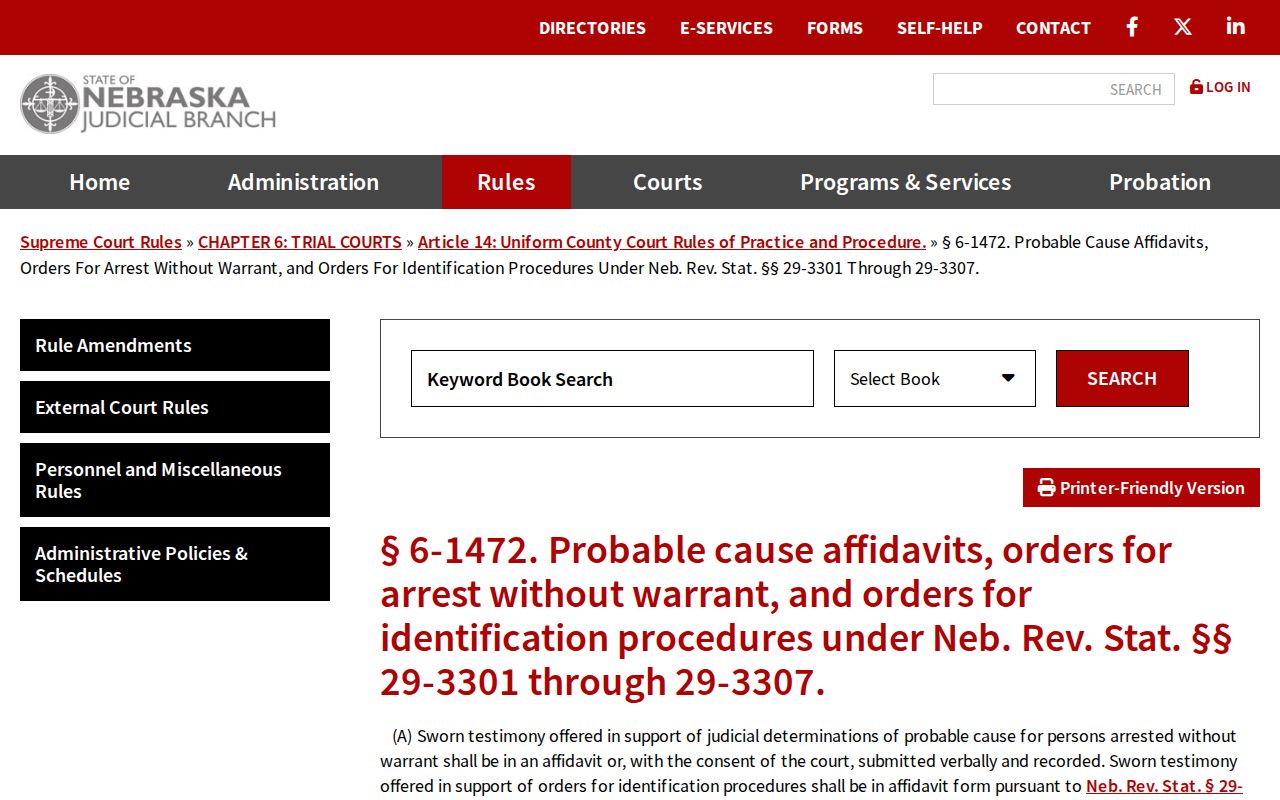 Keya Paha County bench warrant lookup Nebraska court rule