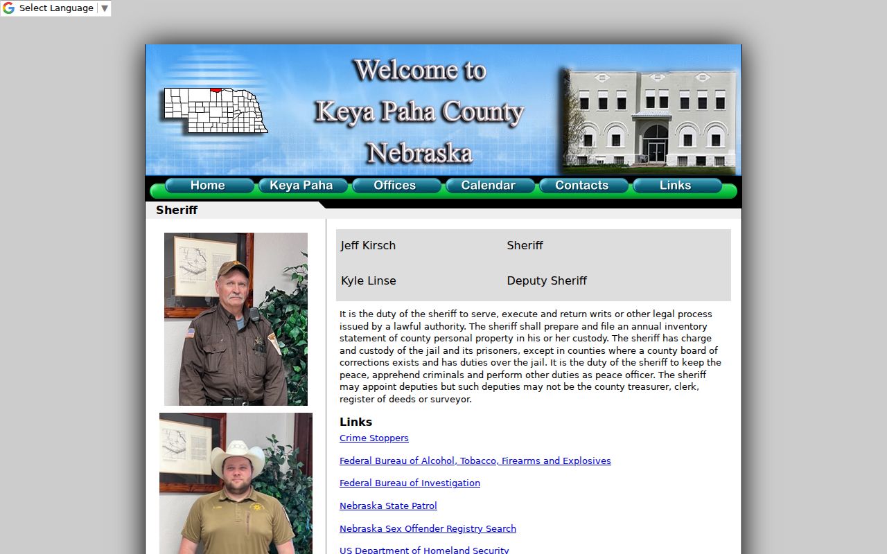 Keya Paha County warrant records sheriff process page